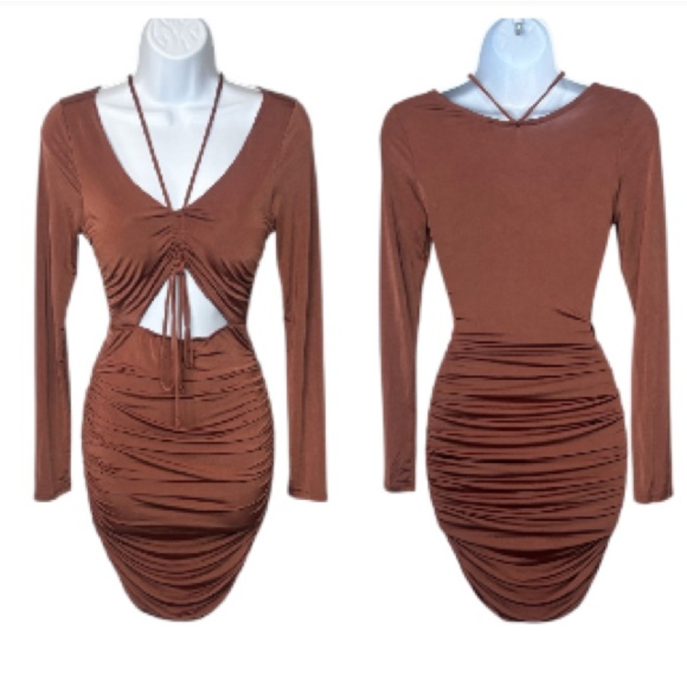 🌹Vntg - Sexy Brown Strappy & Ruched Dress - Size Small